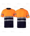 Camiseta bicolor de alta visibilidad, manga corta, con cintas segmentadas color naranja flúor