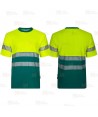 Camiseta bicolor de alta visibilidad, manga corta, con cintas segmentadas color amarillo flúor verde