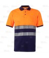 Polo bicolor de alta visibilidad, manga corta, con cintas segmentadas naranja flúor/marino