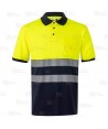 Polo bicolor de alta visibilidad, manga corta, con cintas segmentadas amarillo flúor/marino