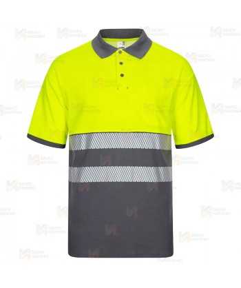 Polo bicolor de alta visibilidad, manga corta, con cintas segmentadas amarillo flúor/gris