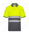 Polo bicolor de alta visibilidad, manga corta, con cintas segmentadas amarillo flúor/gris