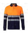 Polo bicolor de alta visibilidad, manga larga, con cintas segmentadas color naranja flúor/marino