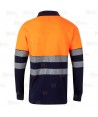 Polo bicolor de alta visibilidad, manga larga, con cintas segmentadas color naranja flúor/marino