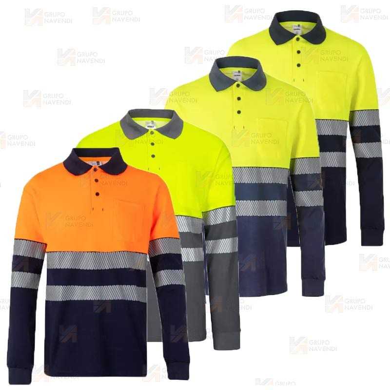 Polo bicolor de alta visibilidad, manga larga, con cintas segmentadas