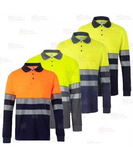 Polo bicolor de alta visibilidad, manga larga, con cintas segmentadas