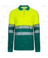 Polo bicolor de alta visibilidad, manga larga, con cintas segmentadas color amarillo flúor/verde