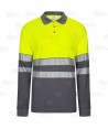 Polo bicolor de alta visibilidad, manga larga, con cintas segmentadas color amarillo flúor/gris
