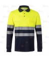 Polo bicolor de alta visibilidad, manga larga, con cintas segmentadas color amarillo flúor/negro