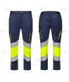 Pantalón elástico bicolor de alta visibilidad con cintas segmentadas color marino/amarillo flúor