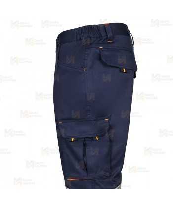 Pantalón elástico bicolor de alta visibilidad con cintas segmentadas color marino/naranja flúor