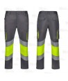 Pantalón elástico bicolor de alta visibilidad con cintas segmentadas color gris/amarillo flúor