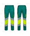 Pantalón elástico bicolor de alta visibilidad con cintas segmentadas color verde/amarillo flúor