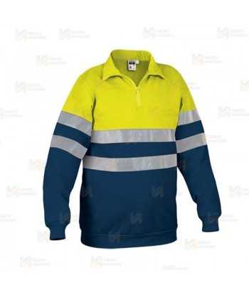 Sudadera económica alta visibilidad de media cremallera amarillo flúor/marino