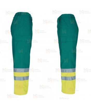 Pantalón económico bicolor de alta visibilidad color verde/amarillo flúor