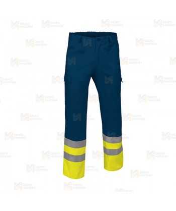 Pantalón económico bicolor de alta visibilidad color marino/amarillo flúor