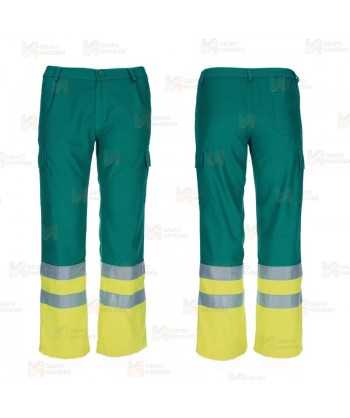 Pantalón económico bicolor de alta visibilidad color verde/amarillo flúor