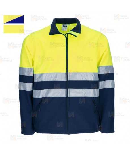 Chaqueta softshell económica alta visibilidad color amarillo flúor / Marino