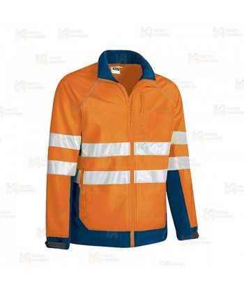 Chaqueta gruesa de softshell económica alta visibilidad color naranja flúor/marino