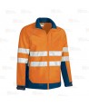 Chaqueta gruesa de softshell económica alta visibilidad color naranja flúor/marino