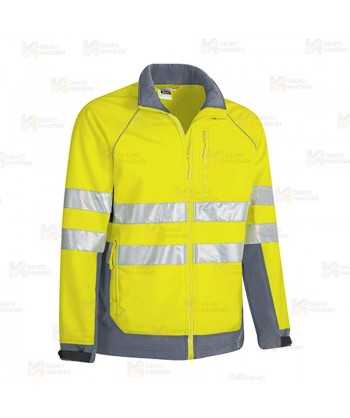 Chaqueta gruesa de softshell económica alta visibilidad color amarillo flúor/gris