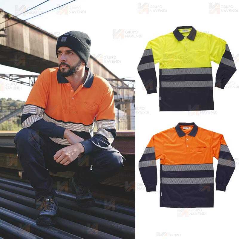 Polo de manga larga bicolor con cintas segmentadas alta visibilidad