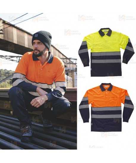 Polo de manga larga bicolor con cintas segmentadas alta visibilidad