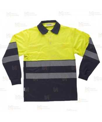 Polo de manga larga bicolor con cintas segmentadas alta visibilidad color amarillo flúor/marino