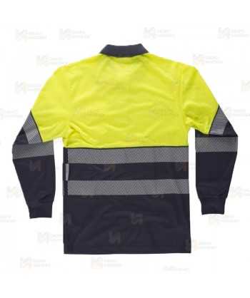 Polo de manga larga bicolor con cintas segmentadas alta visibilidad color amarillo flúor/marino