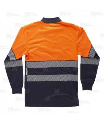 Polo de manga larga bicolor con cintas segmentadas alta visibilidad color naranja flúor/marino