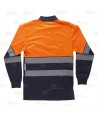 Polo de manga larga bicolor con cintas segmentadas alta visibilidad color naranja flúor/marino