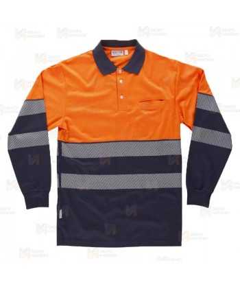 Polo de manga larga bicolor con cintas segmentadas alta visibilidad color naranja flúor/marino