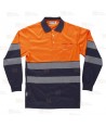 Polo de manga larga bicolor con cintas segmentadas alta visibilidad color naranja flúor/marino