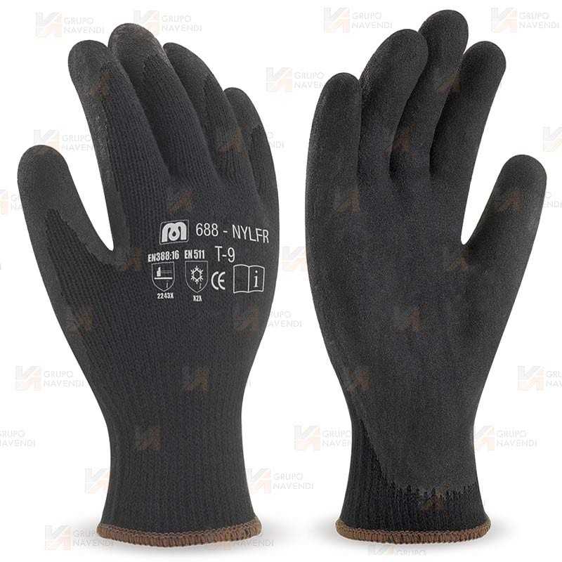 Guantes de nailon negro y látex negro con forro