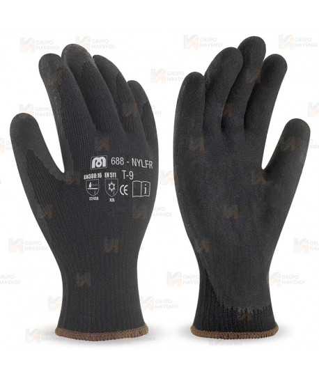 Guantes de nailon negro y látex negro con forro