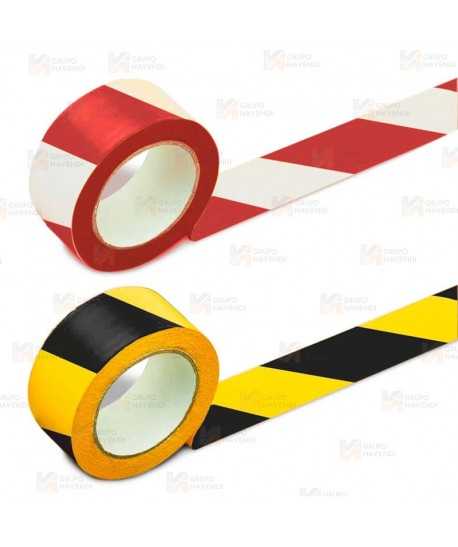 Cinta adhesiva con franjas de seguridad. (27,5m x 5 cm)