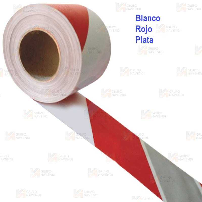 Cinta de balización franjas Rojas/Blancas/Plata. Galga 200 (200m x 10 cm)