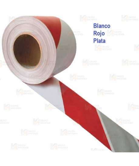 Cinta de balización franjas Rojas/Blancas/Plata. Galga 200 (200m x 10 cm)