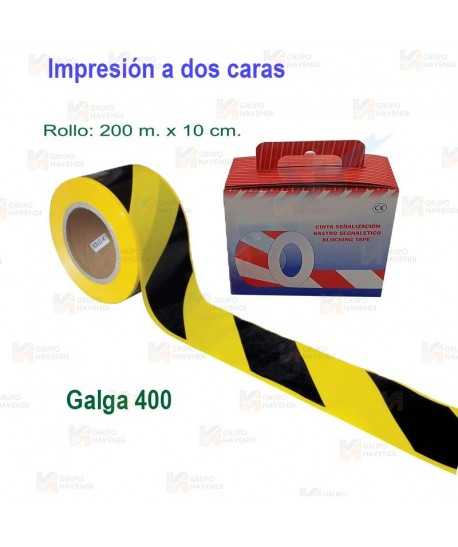 Cinta de balización franjas amarillas/negras en las dos caras. Galga 400 (200m x 10 cm)