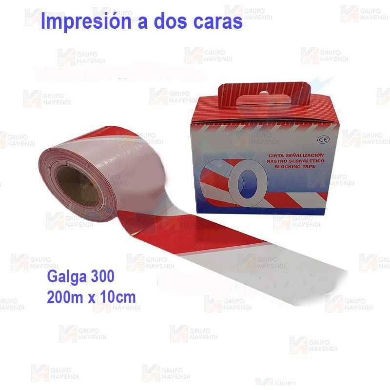 Cinta de balización franjas rojas/blancas en 2 caras. Galga 300 (200m x 10 cm)