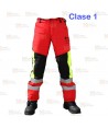 Pantalones bicolor rojo flúor/negro para motosierra (Clase 1 Tipo A)