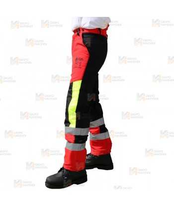 Pantalones bicolor rojo flúor/negro para motosierra (Clase 1 Tipo A)