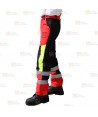 Pantalones bicolor rojo flúor/negro para motosierra (Clase 1 Tipo A)