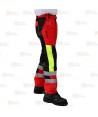 Pantalones bicolor rojo flúor/negro para motosierra (Clase 1 Tipo A)