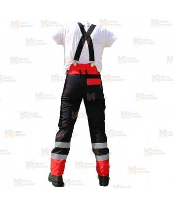 Pantalones bicolor rojo flúor/negro para motosierra (Clase 1 Tipo A)