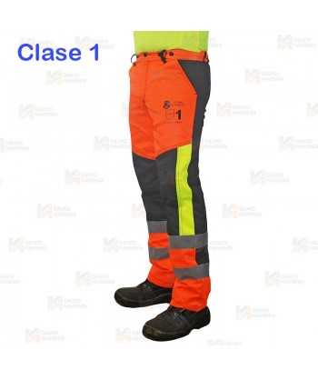 Pantalones bicolor naranja flúor/negro para motosierra (Clase 1 Tipo A)