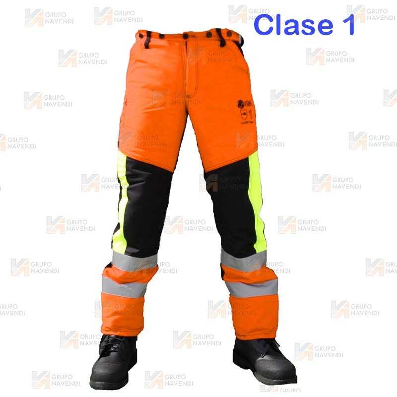Pantalones bicolor naranja flúor/negro para motosierra (Clase 1 Tipo A)