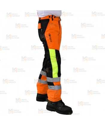 Pantalones bicolor naranja flúor/negro para motosierra (Clase 1 Tipo A)