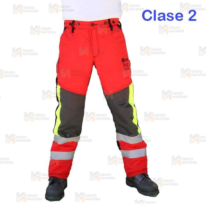 Pantalones bicolor rojo flúor/negro para motosierra (Clase 2 Tipo A)