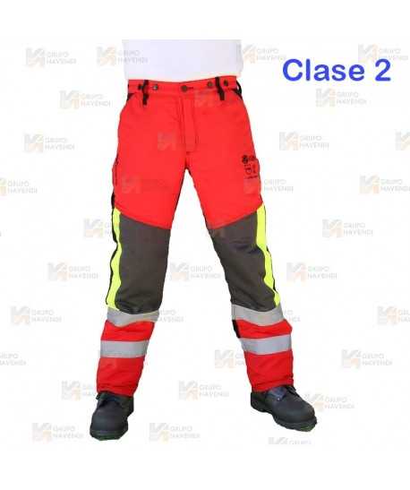 Pantalones bicolor rojo flúor/negro para motosierra (Clase 2 Tipo A)